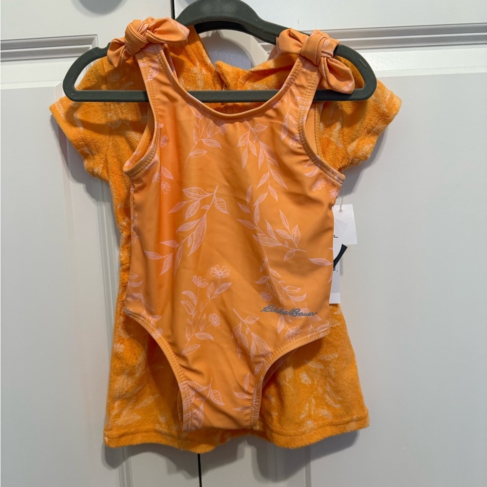 NEW! Eddie Bauer Orange Floral Swimsuit with Cover-Up